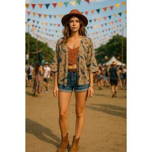 World Market Bird Print Lightweight Kimono Jacket – S/M